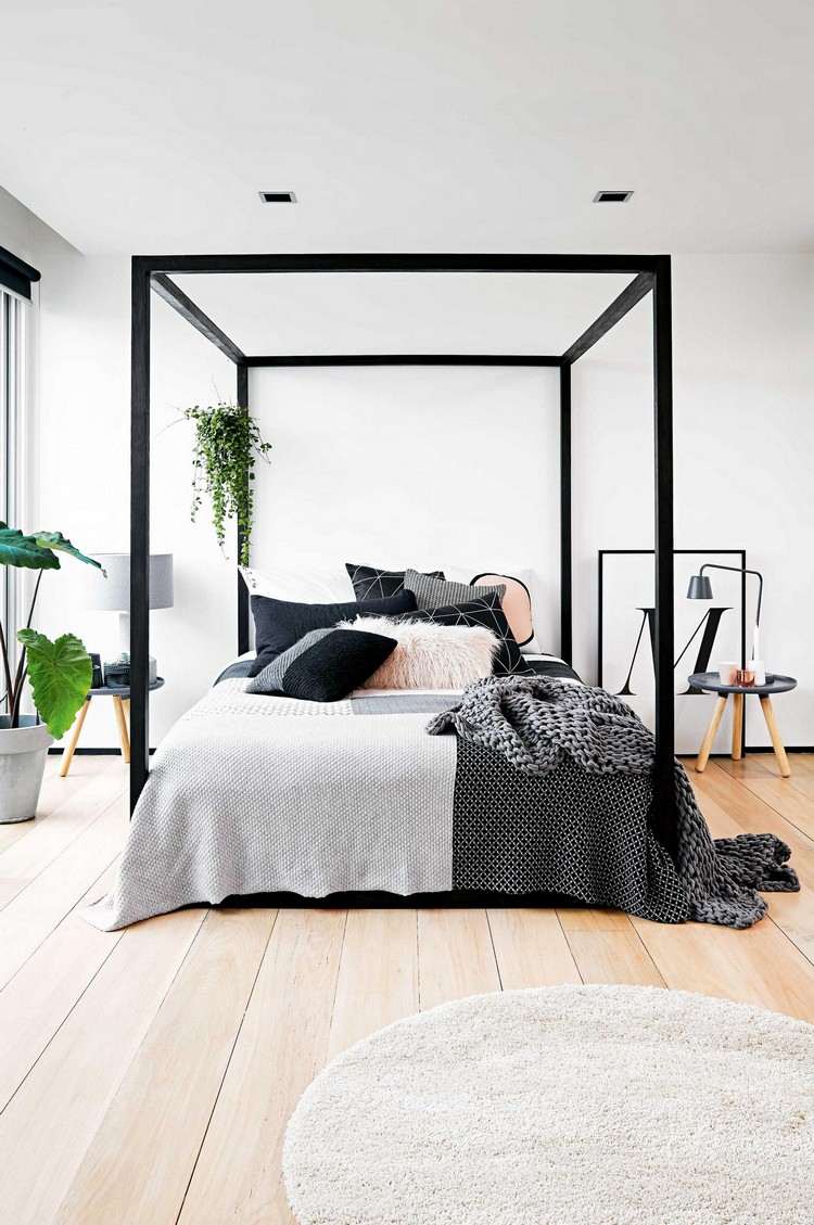 möbel ideen schlafzimmer modern bett schwarzer himmelbett-rahmen