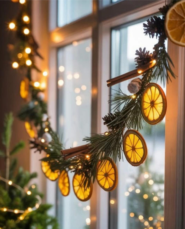 naturgirlanden aus zweigen, orangen & zimt