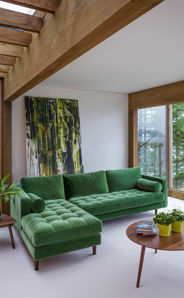 sofa samt grün ecksofa runder couchtisch balken moderne inneneinrichtung