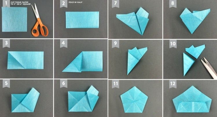 sterne basteln kindern origami seidenpapier hellblau anleitung