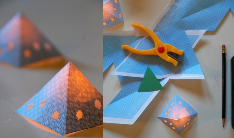 teelicht basteln kindern papier falten pyramide