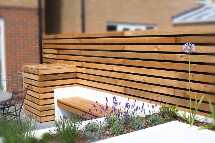 terrassenmöbel holz outdoor modern sitzbank hochbeet sichtschutz