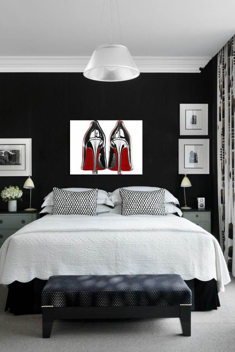 trends schlafzimmer schwarze wand weiß dekorationen wohnaccessoires