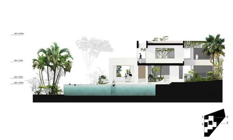 unkonventionelles haus design architektur schnitt swimmingpool