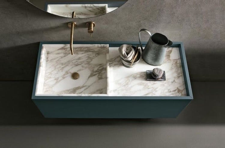 waschbecken marmor waschschrank blau kantig