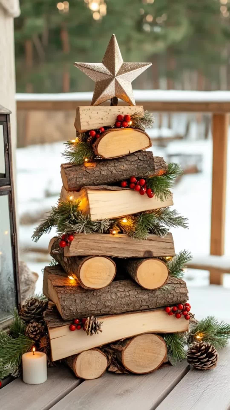 weihnachtsbaum aus kaminholz