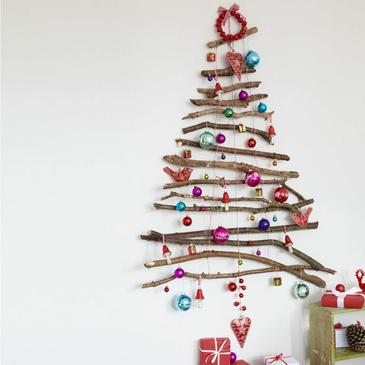weihnachtsbaum dekoration basteln mit stöcken