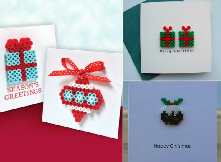 weihnachtskarten basteln kindern bügelperlen ideen inspiration dekorieren geschenk