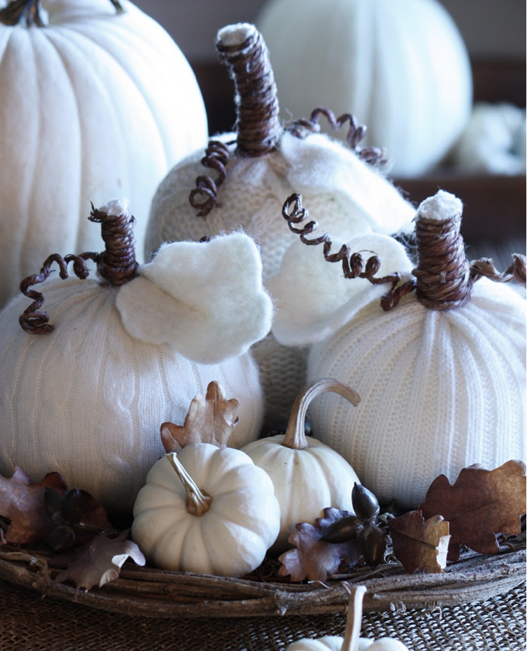 weiße Kürbisse Pullover skandinavische deko eichelblätter