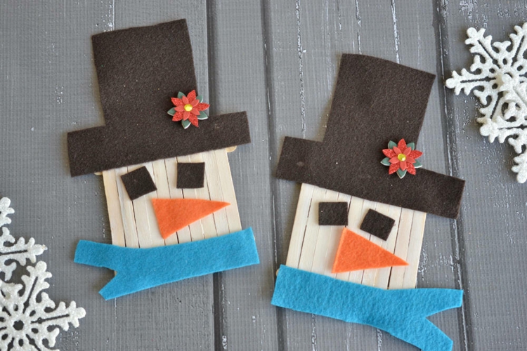 winter basteln kinder schneemänner filz