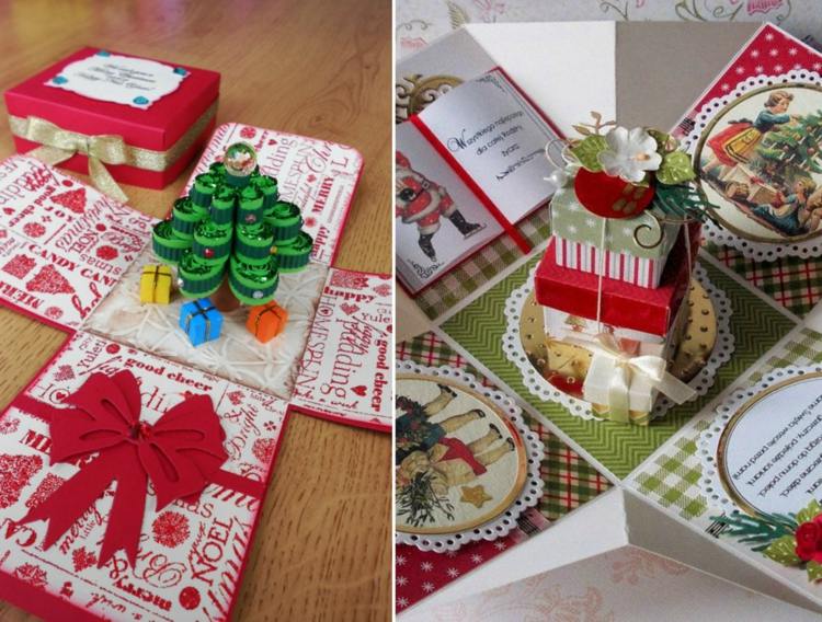 Explosionsbox basteln ideen deko tannenbaum geschenke weihnachtskarte alternative