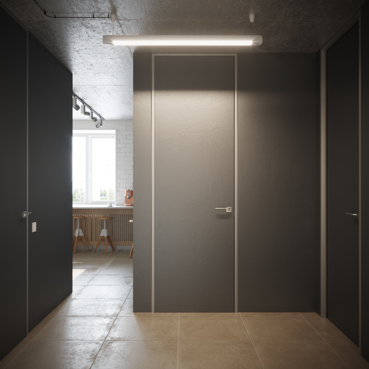 Flurgestaltung Zimmertüren Wandfarbe grau einheitlicher Look