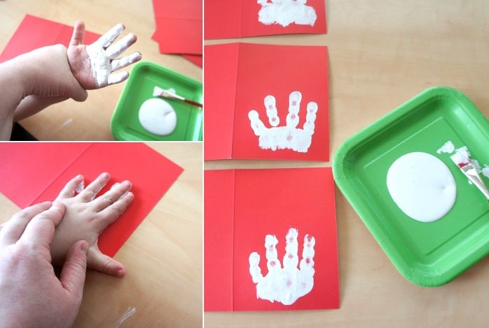 Handabdruck zu Weihnachten Baby Hand weiße Farbe