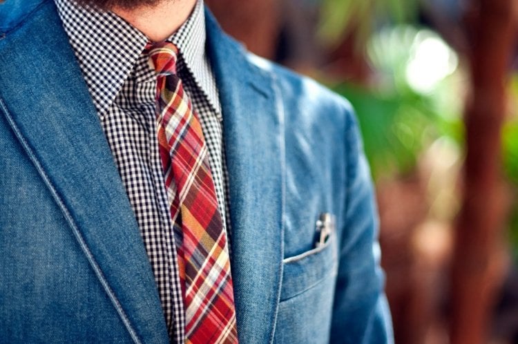 Krawatte Hemd mehrfarbig alltag kariert rot blau sakko jeans