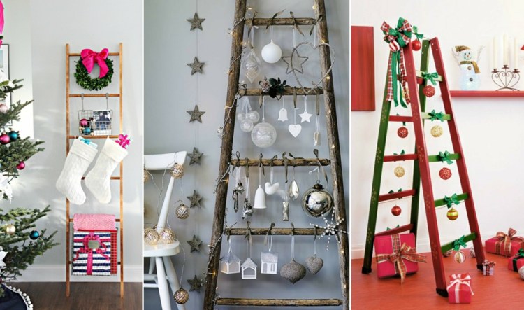 Leiter weihnachtlich dekorieren ideen tipps weihnachtsdeko rustikal