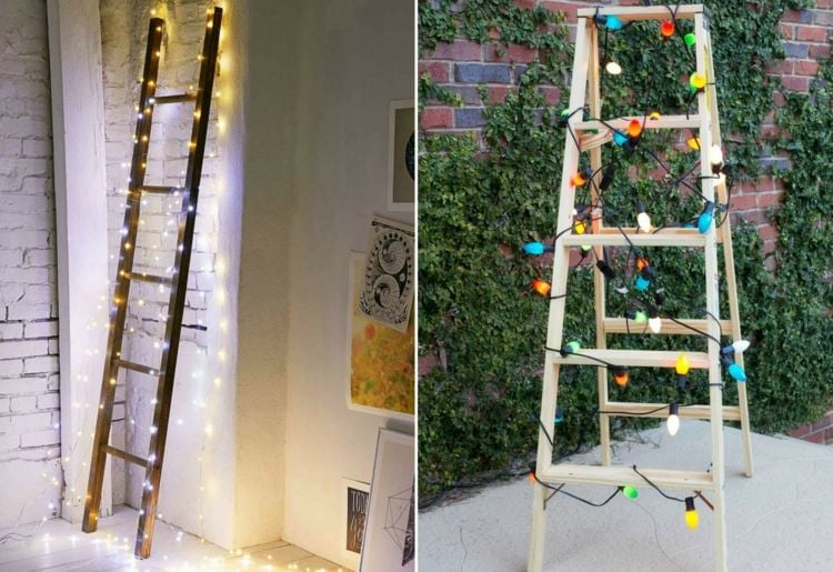 Leiter weihnachtlich dekorieren lichterkette idee romantisch beleuchtung weihnachten