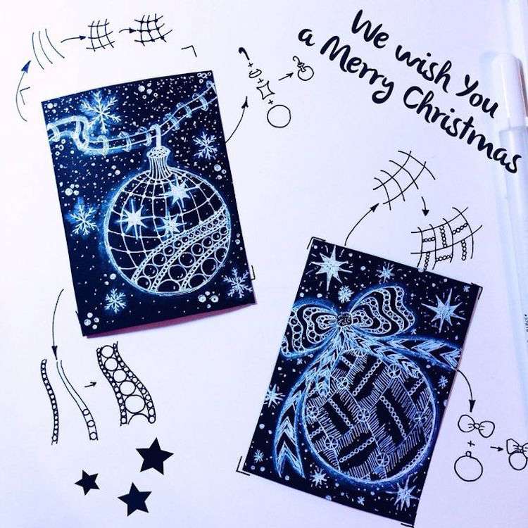Zentangle Vorlagen Weihnachten Muster Weihnachtskugel Grußkarte