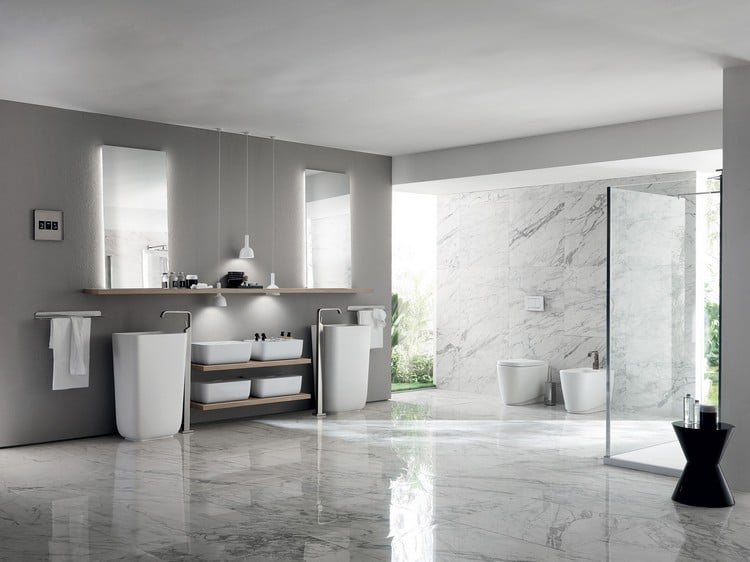 badezimmer design marmor boden weiße ausstattung