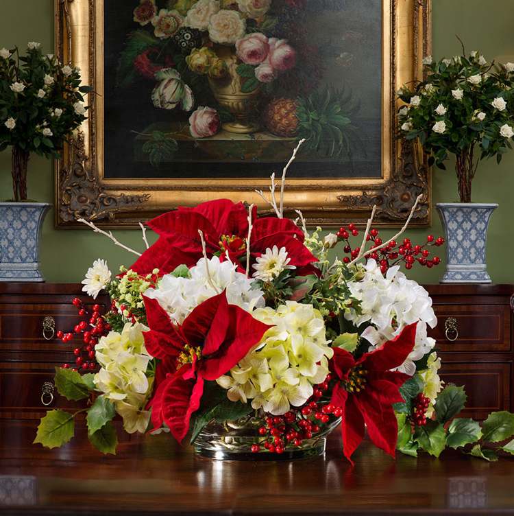 blumen weihnachten dekorieren weihnachtssterne hortensien tischdeko