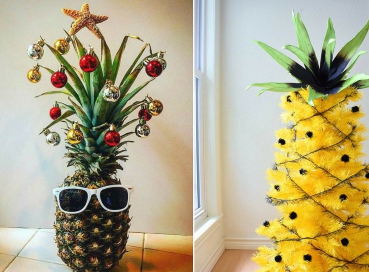 deko weihnachten trend ananas weihnachtsbaum christbaumkugeln künstlicher baum gelb