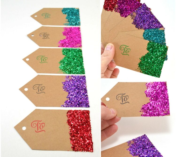 deko weihnachtliche etiketten schildchen geschenke glitzer bunte farben