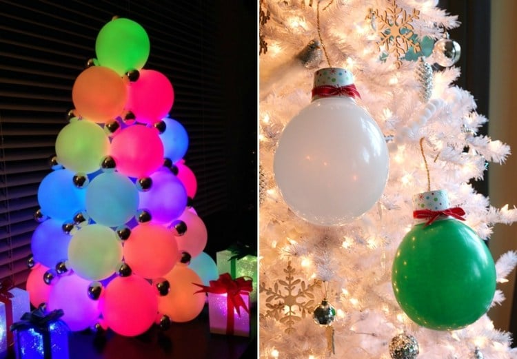 deko weihnachtliche weihnachtsbaum idee baumschmuck ballons lampen lichter