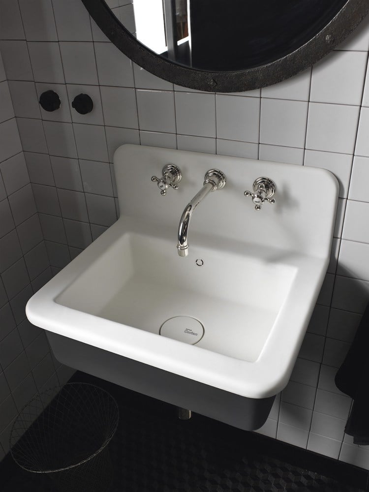 design handwaschbecken badezimmer industrial weiss anthrazit grau retro armatur