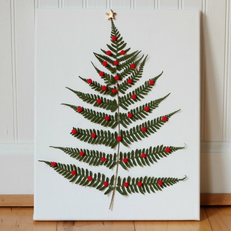 farn zweig aufkleben dekorieren stern christbaum basteln