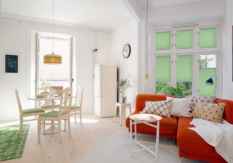 grüne plissees wohnzimmer farbakzent sonnenschutz