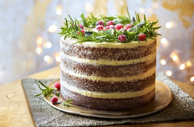 Kuchen zu Weihnachten dekorieren Ohne Überzug Naked Cake