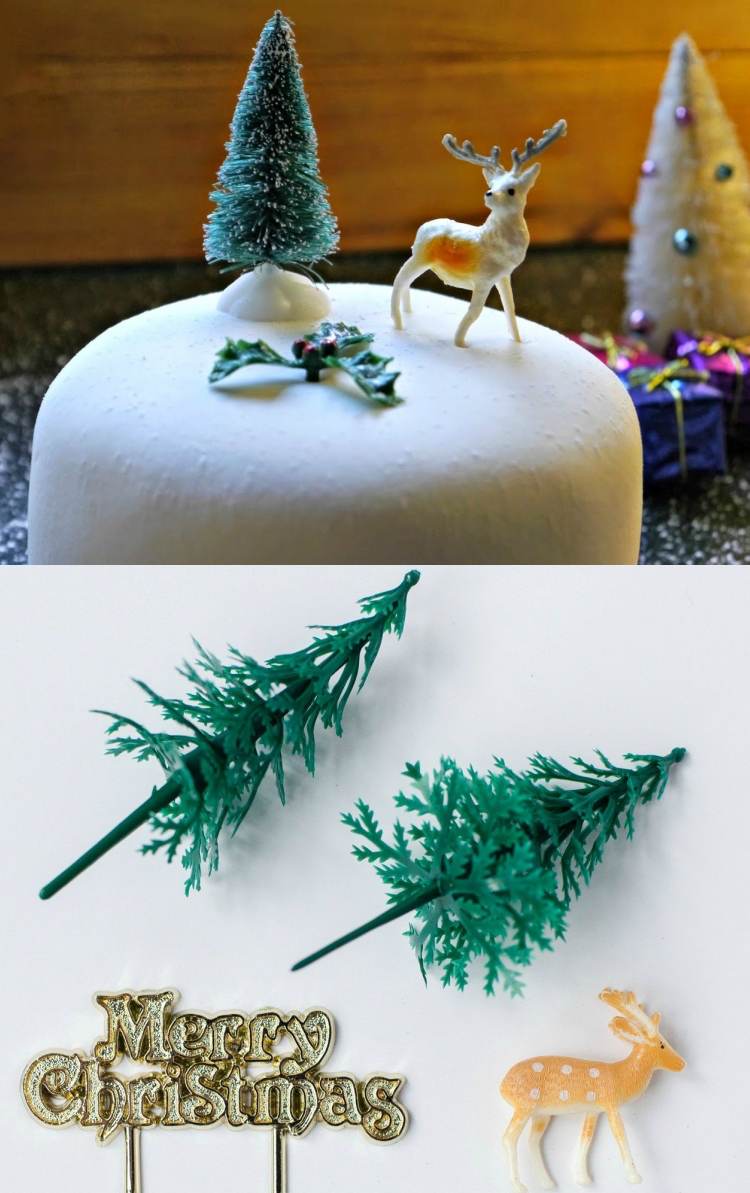 kuchen weihnachten dekorieren kunststoffiguren reh tannenbaum