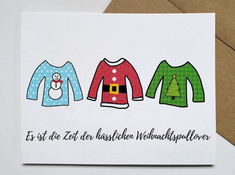 lustige weihnachtskarten ausdrucken sprüche witzig weihnachtspullover