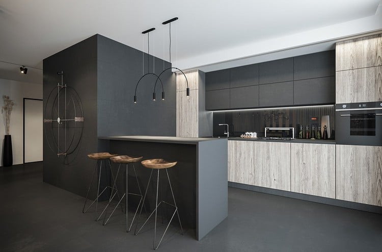 minimalistische küche hängeschränke grau