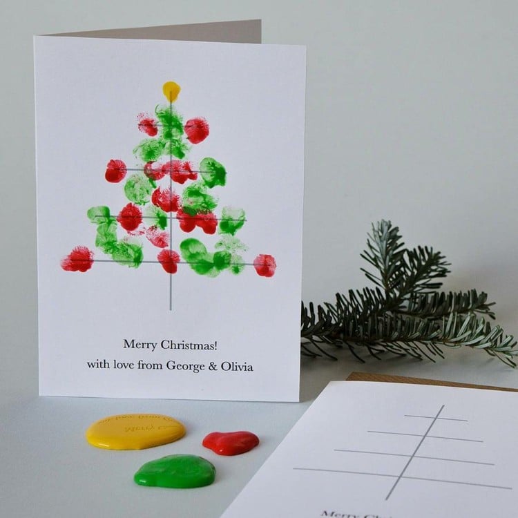 moderne weihnachtskarten weihnachtsbaum fingerabdruck