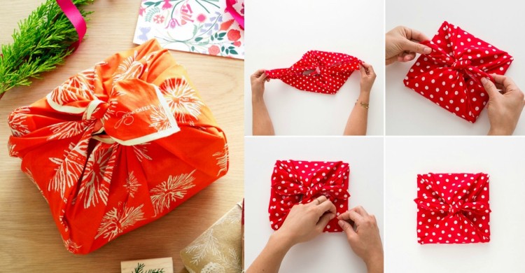 nachhaltige verpackung weihnachten geschenk stoff tuch binden anleitung