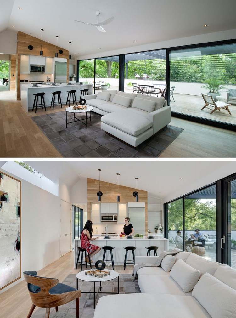 offener wohnraum wohnbereich küche zugang terrasse
