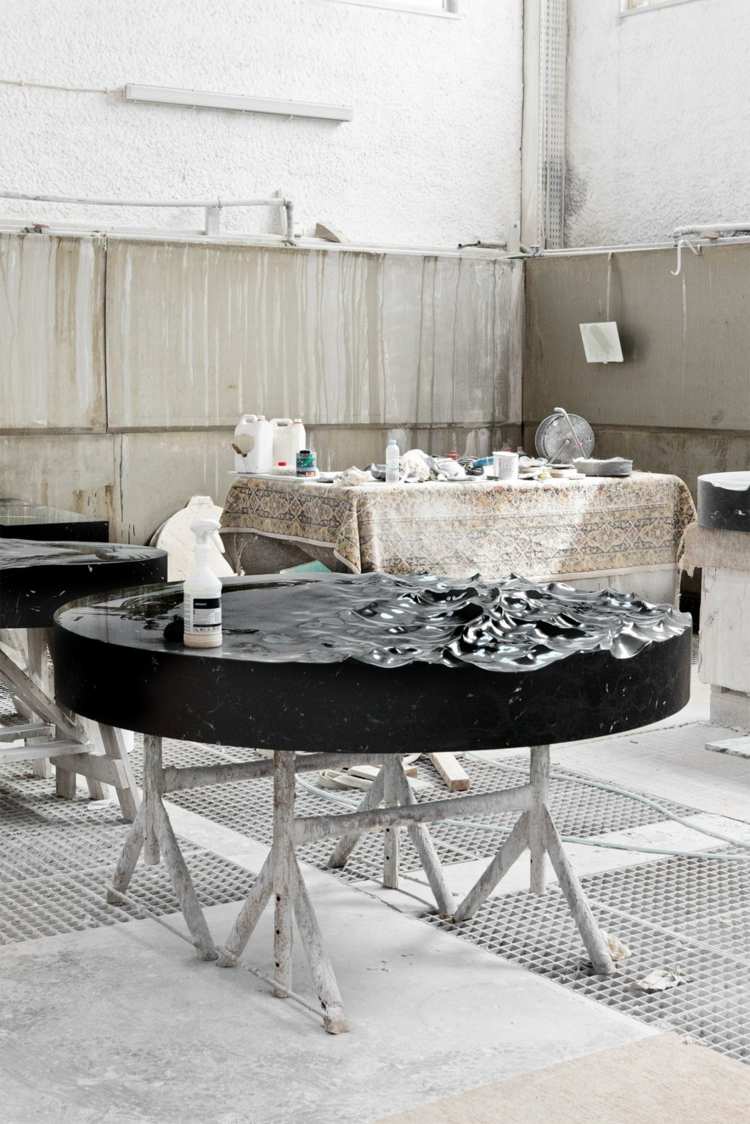 ozean welle tischlatte form marmor block design möbel