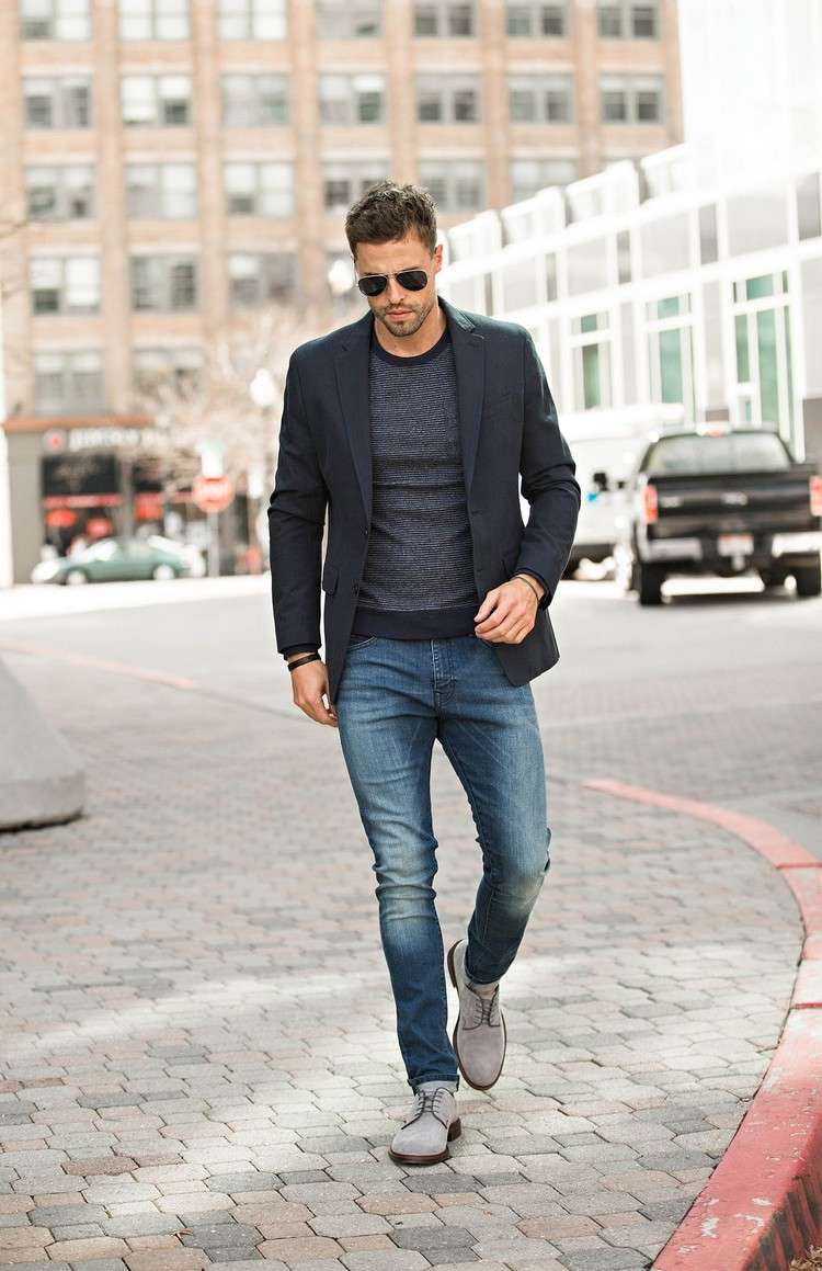 pullover blazer jeans kombinieren street style