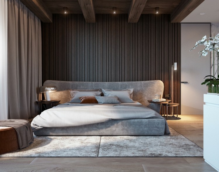 schlafzimmer farbkombination grau braun wandgestaltung teppich