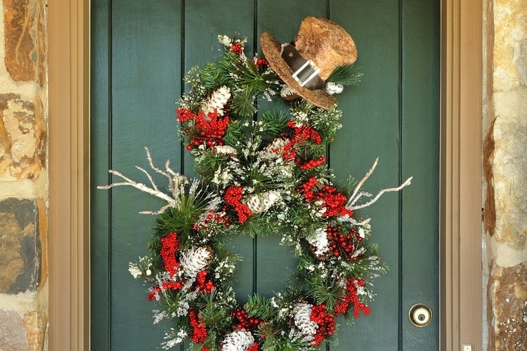 schneemann kranz weihnachtsdeko tür selber machen