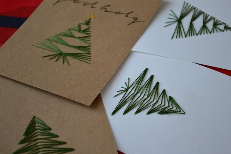 tannenbaum weihnachtskarte besticken garn nadel