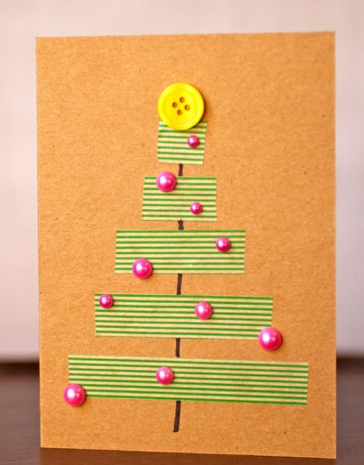 washi tape weihnachtskarten christbaum perlen knopf