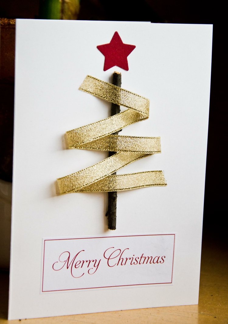 weihnachtsbaum aus zweig stoff gestalten text weihnachtskarte