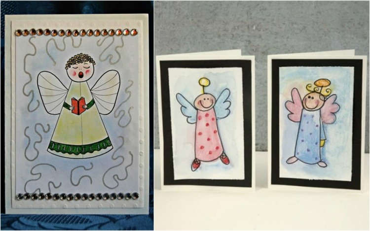 weihnachtskarten basteln mit kindern engelsfigur malen