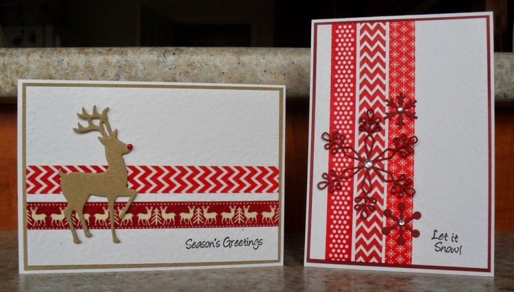 weihnachtskarten mit deko tape selber machen rentier filz
