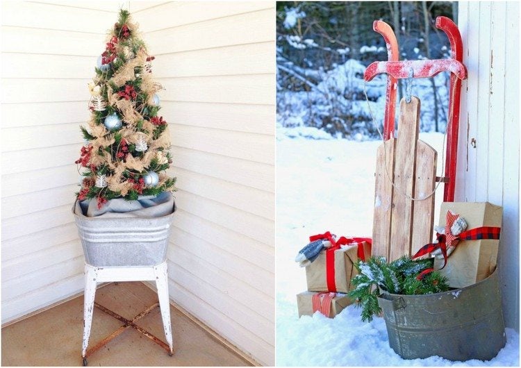 zinkwanne weihnachtlich dekorieren ideen christbaum geschenke