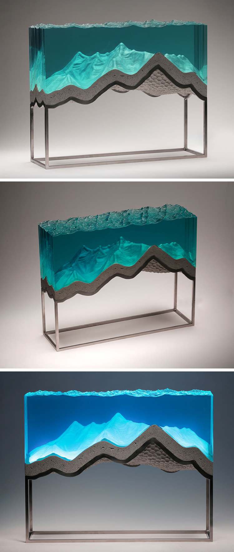 Beton Edelstahl Floatglas Skulptur Ozeantiefen