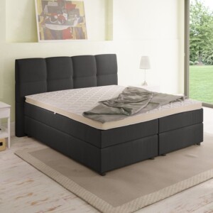 Boxspringbett Farbe anthrazit Topper mit Kopfteil helles Schlafzimmer