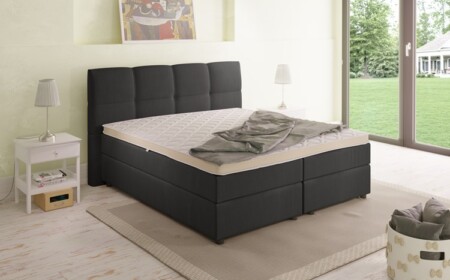 Boxspringbett Farbe anthrazit Topper mit Kopfteil helles Schlafzimmer