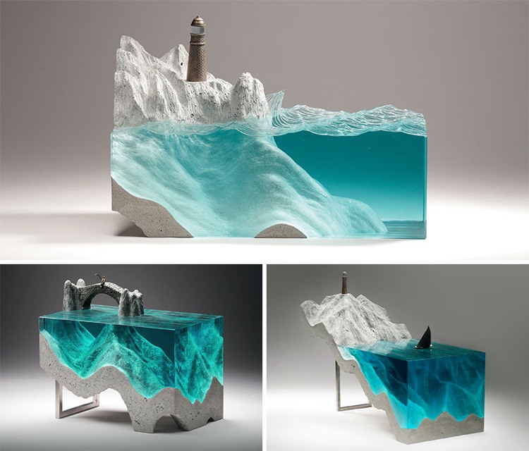 Floatglas Skulpturen Ozean Beton Küste Messing Figuren